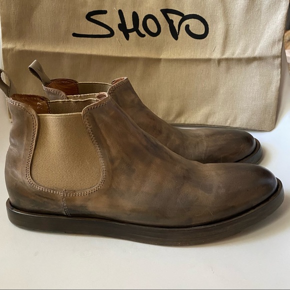 Shoto • Leather Ankle Boots Taupe Tamponato Sz 37 Made In Italy New In Box - Picture 2 of 16